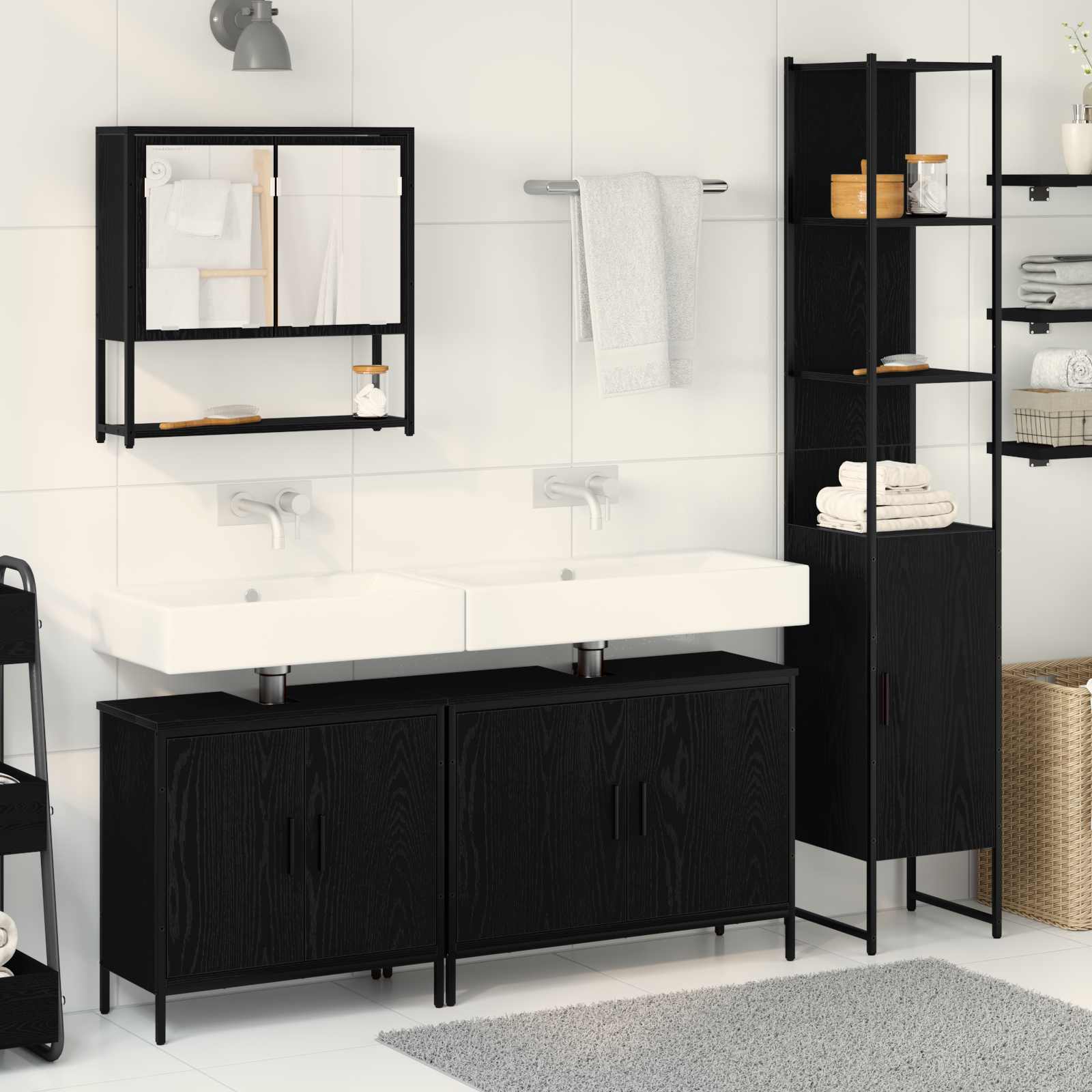 Badezimmermöbel-Set 4 stk. Schwarz 33 x 33 x 185,5 cm