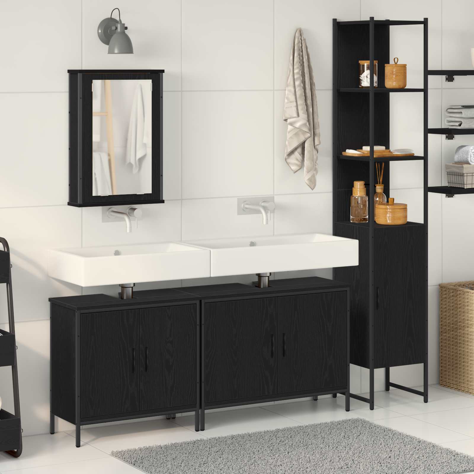 Badezimmermöbel-Set 4 Stk. Schwarz Holzwerkstoff