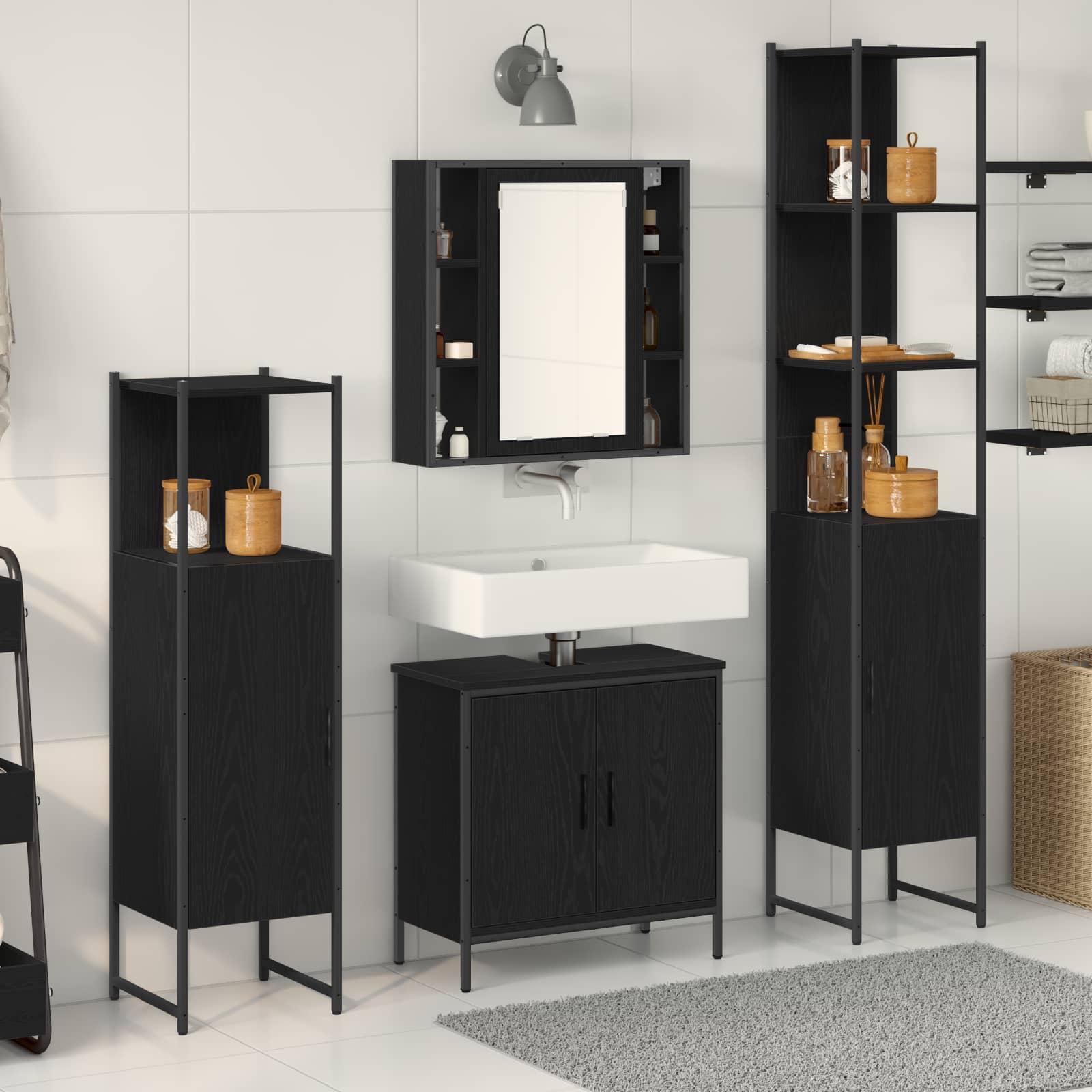 Badezimmermöbel-Set 4 Stk. Schwarz Holzwerkstoff