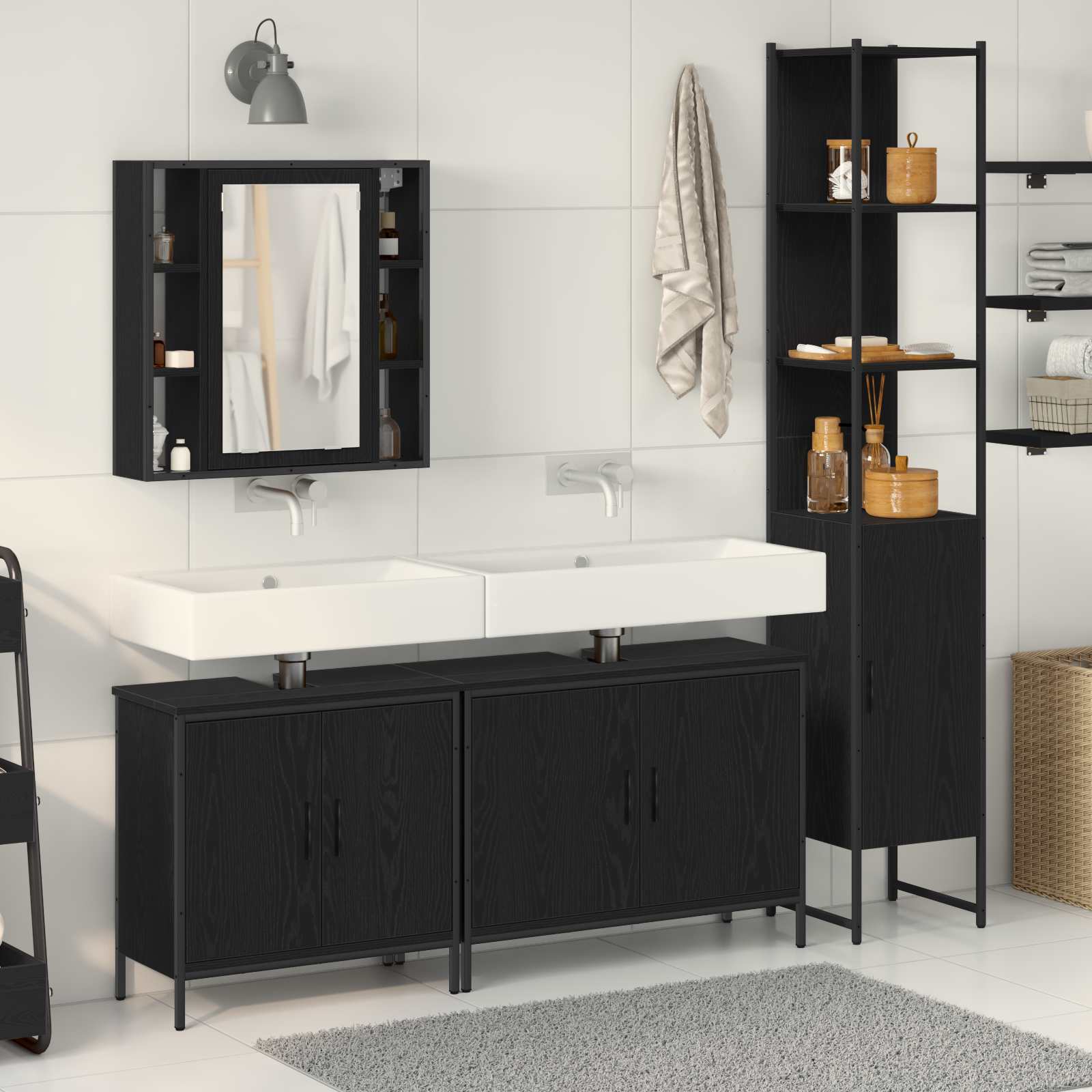 Badezimmermöbel-Set 4 Stk. Schwarz Holzwerkstoff