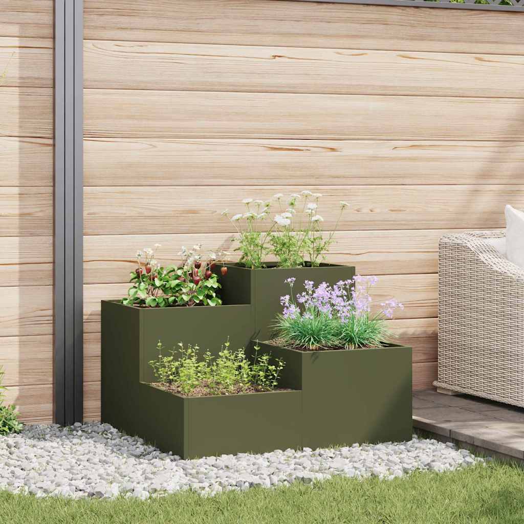 Gartenblumentopf Olivgrün 80 x 80 x 60 cm Stahl