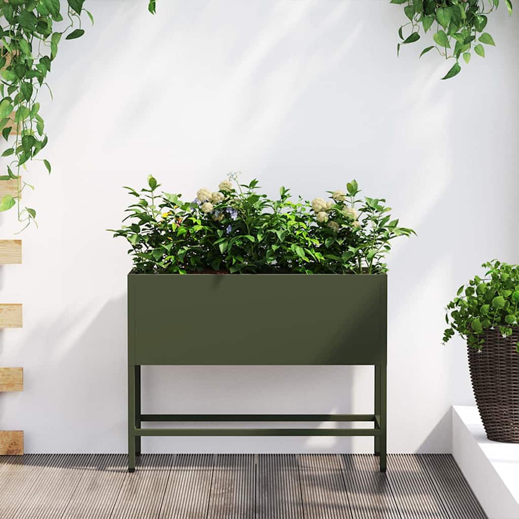 Hochbeet Gartenpflanzer Olivgrün 60 x 26 x 45 cm Stahl