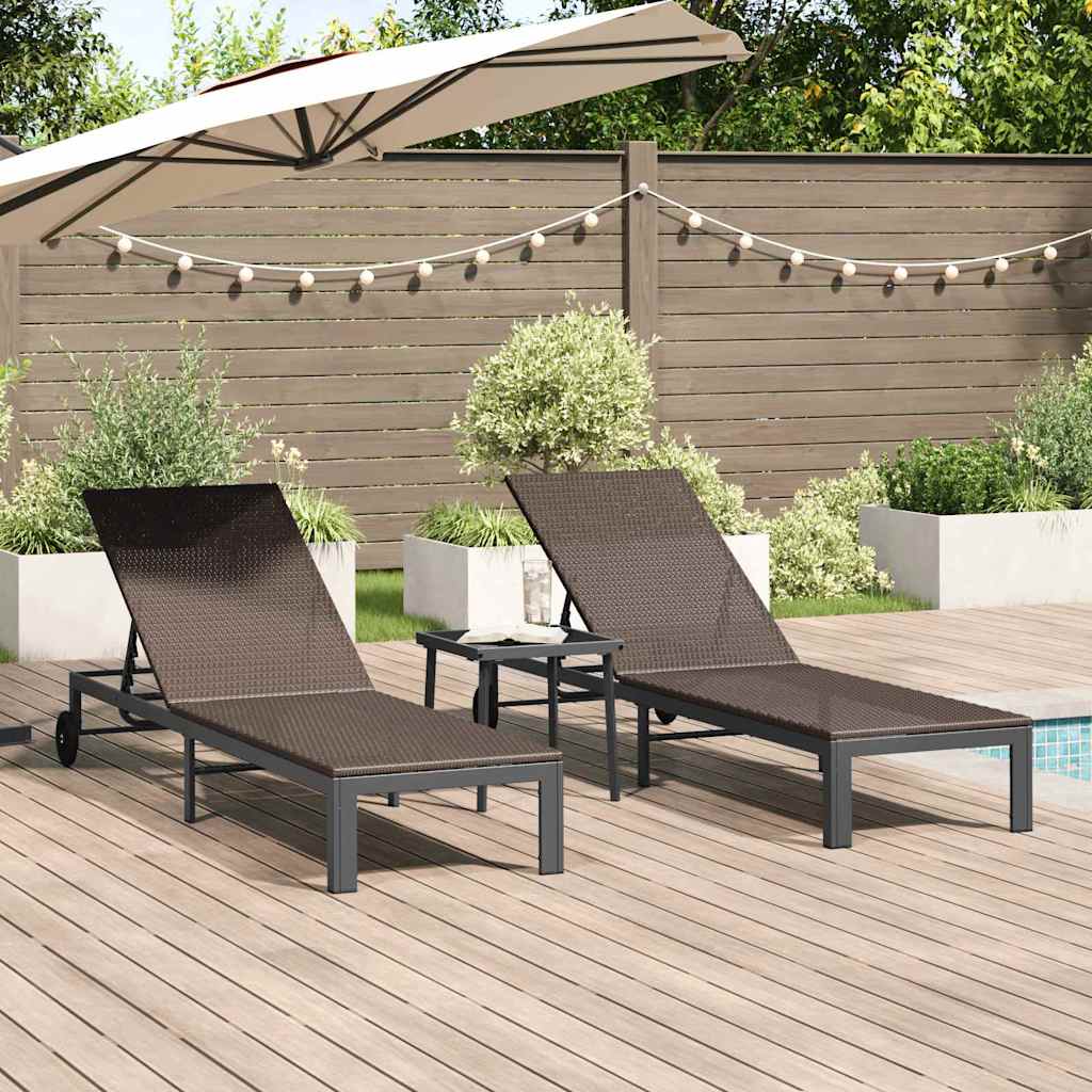 Sonnenliege 3 stk. Poly-Rattan Braun