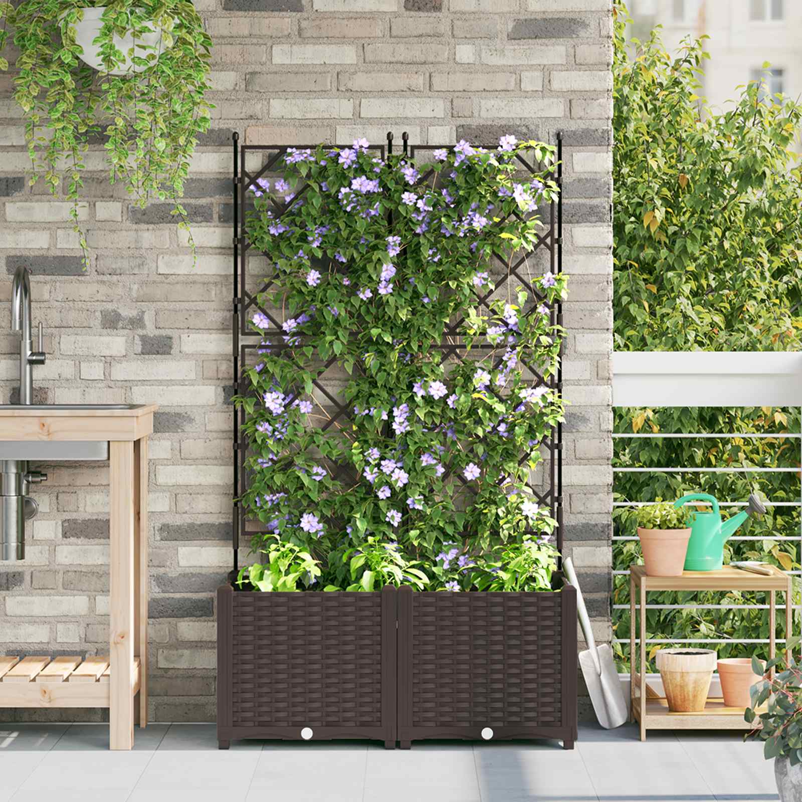 Garten-Pflanzgefäß 2 stk. Braun 80 x 40 x 143 cm PP