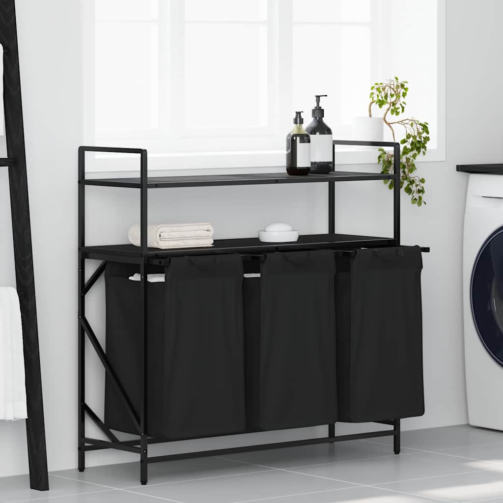 Wäschekorb 3 Fächer mit Regalen Schwarze Eiche
