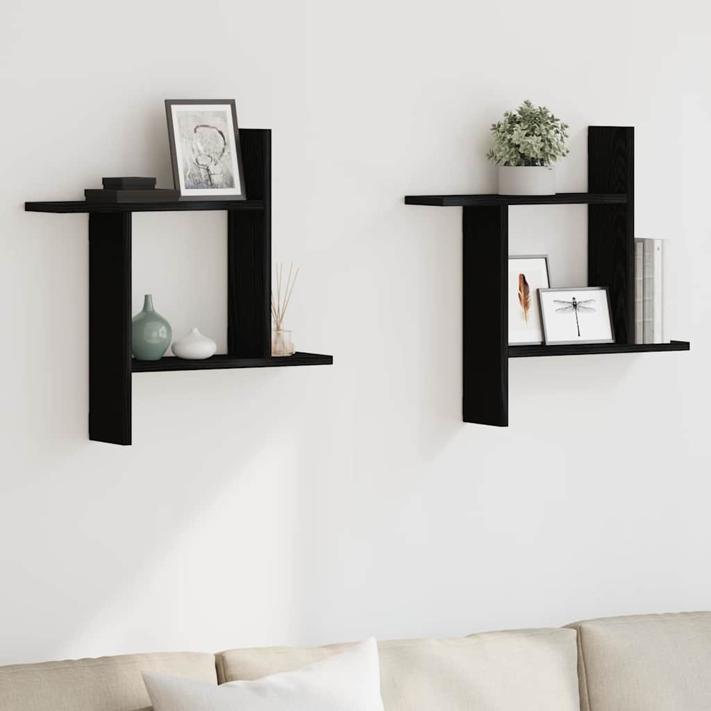 Wandregale 2 Stk. Schwarz Eichen-Optik 50x12x50cm Holzwerkstoff
