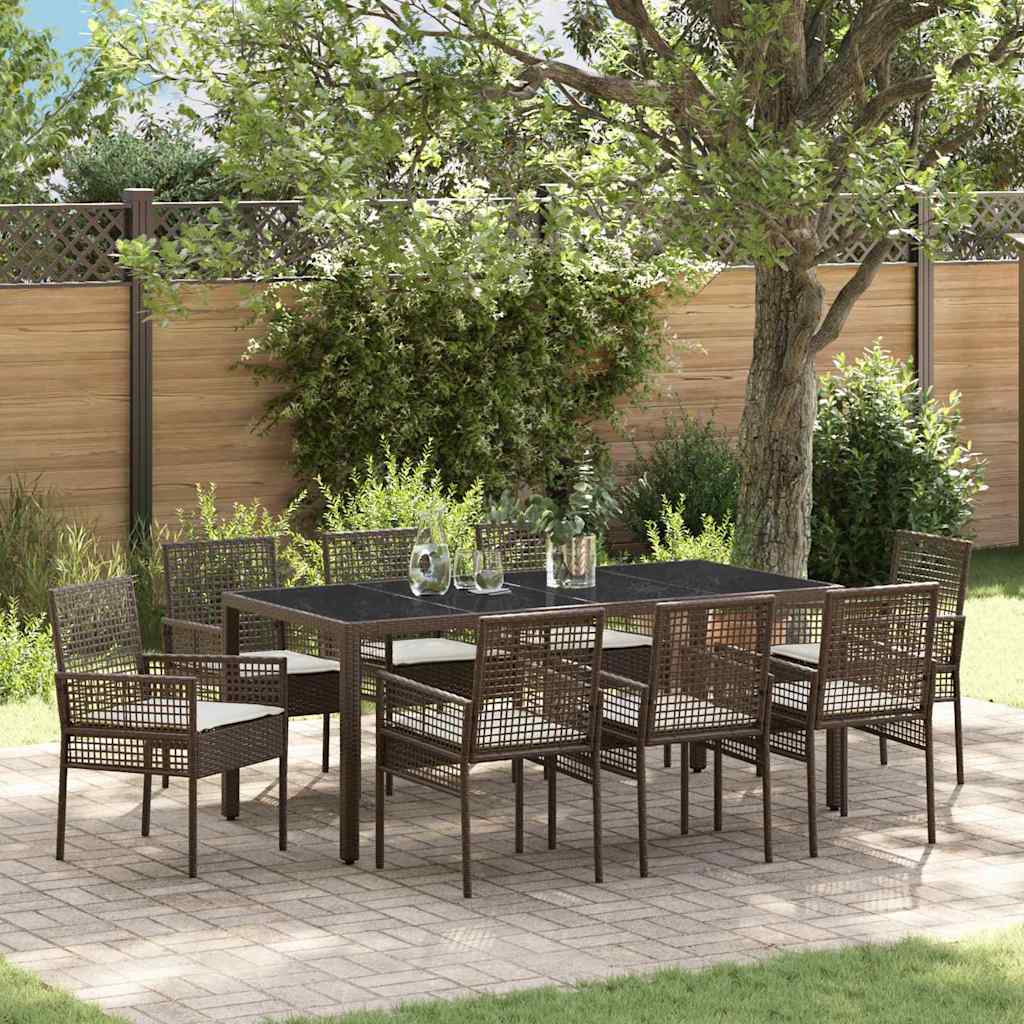 Garten Essgruppe 9 stk. Braun Poly-Rattan