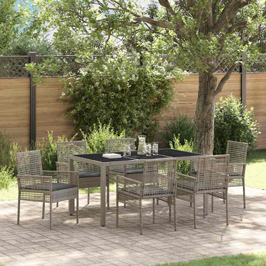 Garten Essgruppe 7 stk. Grau Poly-Rattan