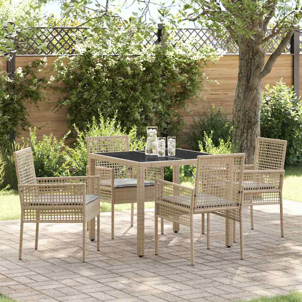 Garten Essgruppe 5 stk. Beige Poly-Rattan