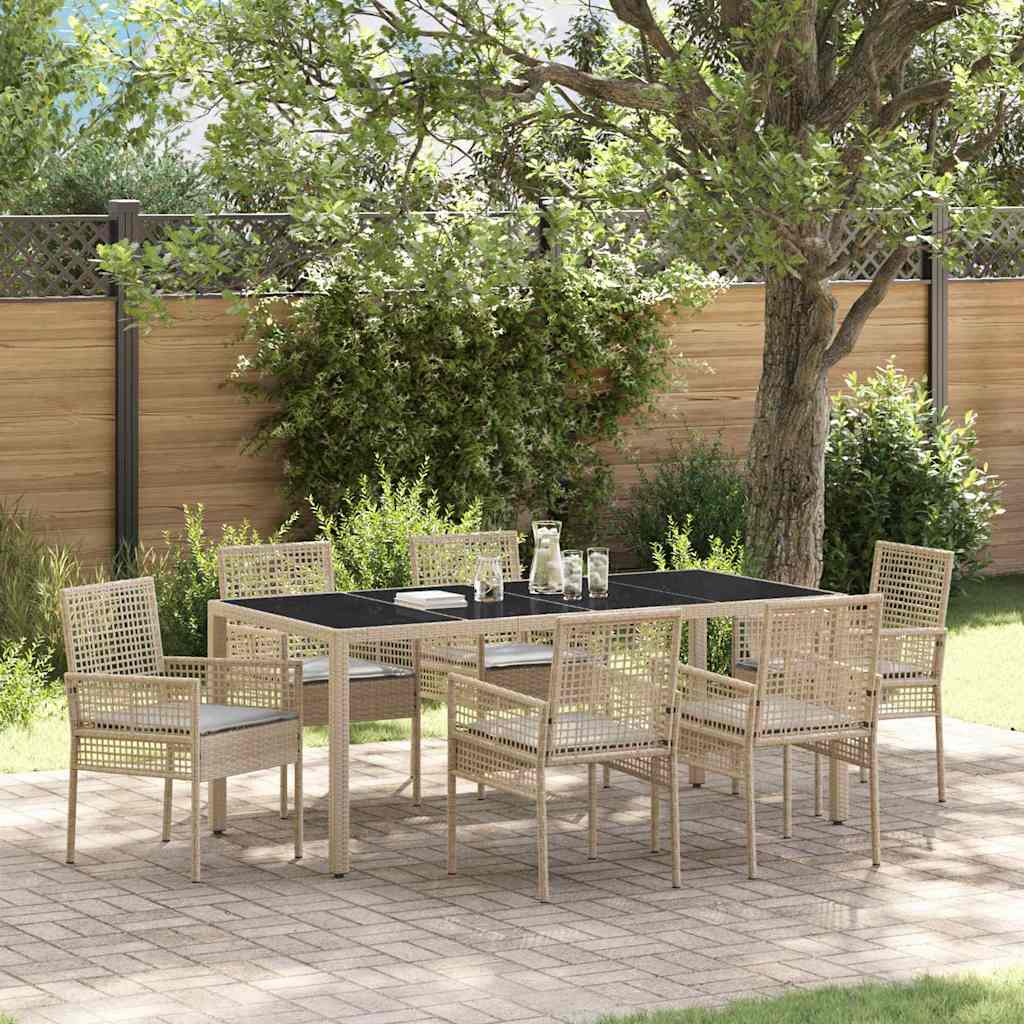 Garten Essgruppe 7 stk. Beige Poly-Rattan