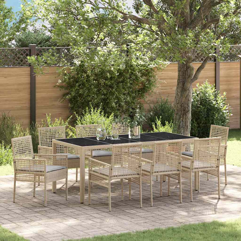 Garten Essgruppe 9 stk. Beige Poly-Rattan
