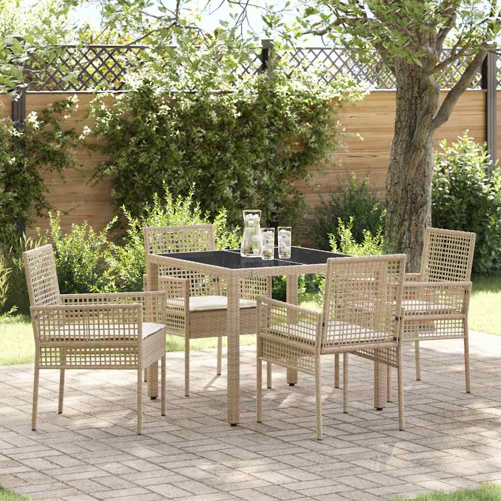 Garten Essgruppe 5 stk. Beige Poly-Rattan