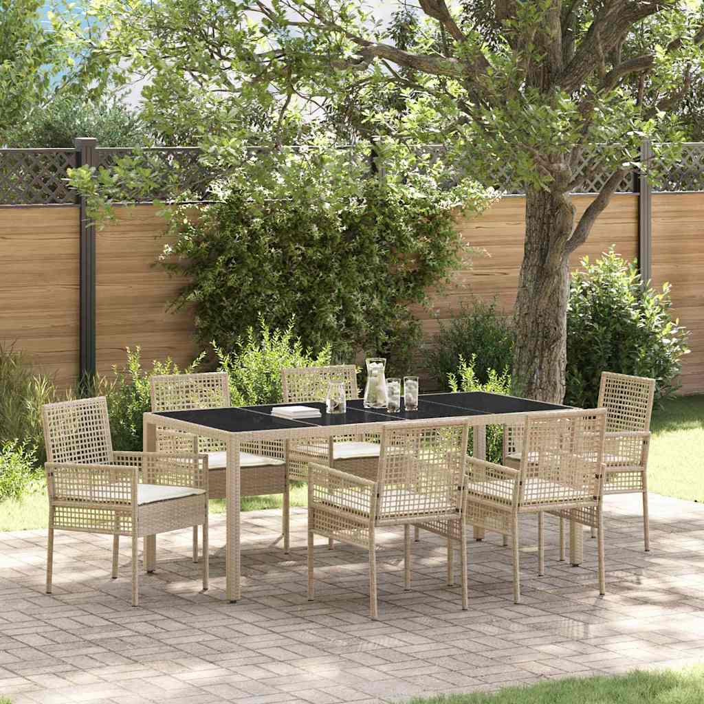 Garten Essgruppe 7 stk. Beige Poly-Rattan