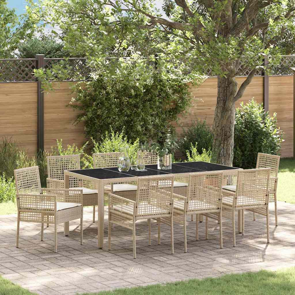 Garten Essgruppe 9 stk. Beige Poly-Rattan
