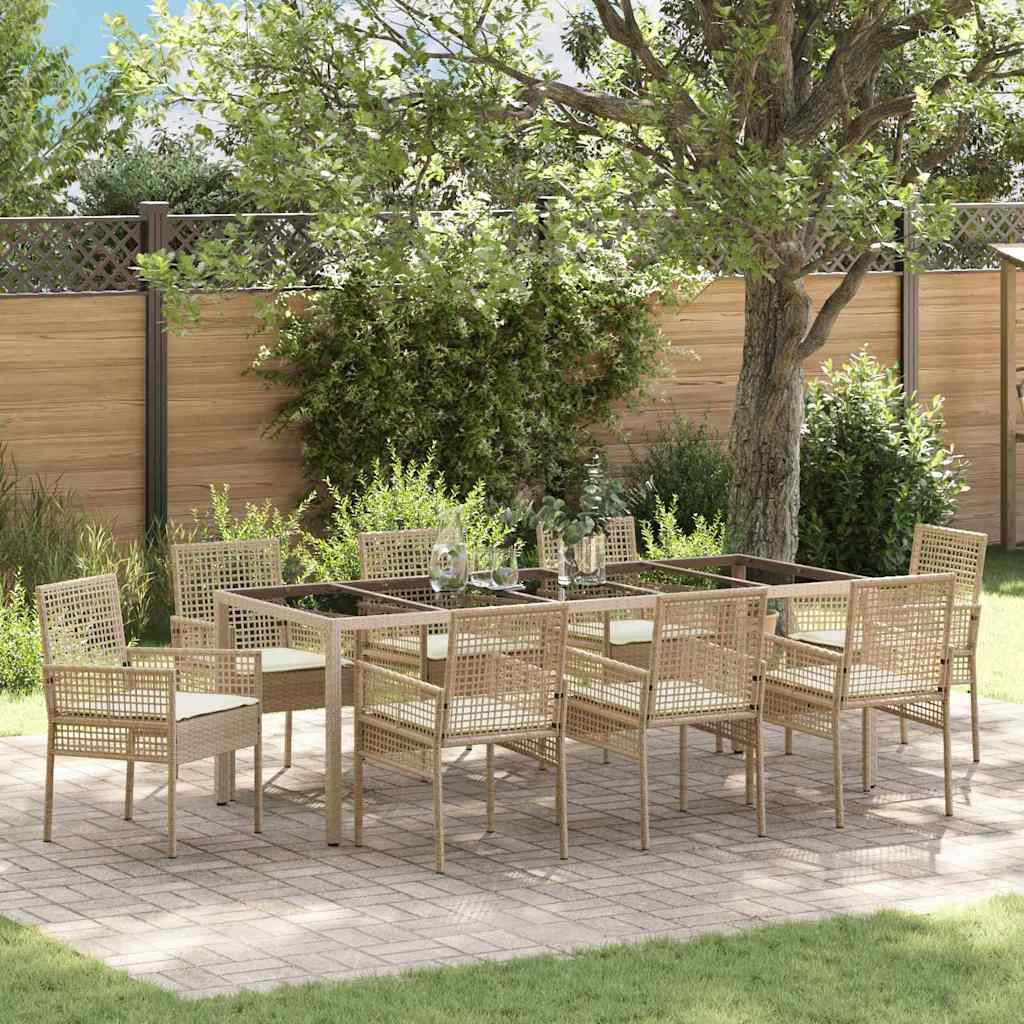 Garten Essgruppe 9 stk. Beige Poly-Rattan