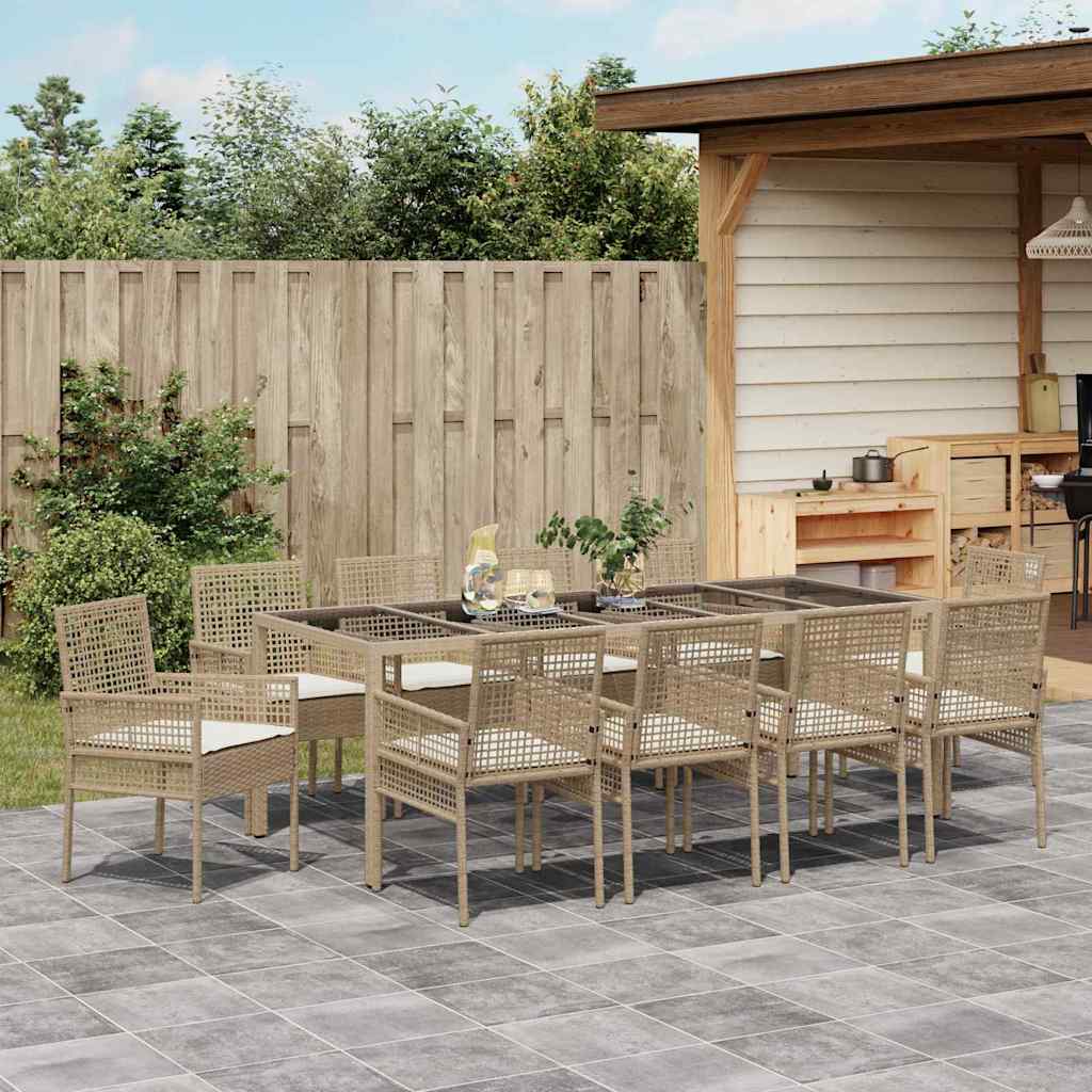Garten Essgruppe 11 stk. Beige Poly-Rattan