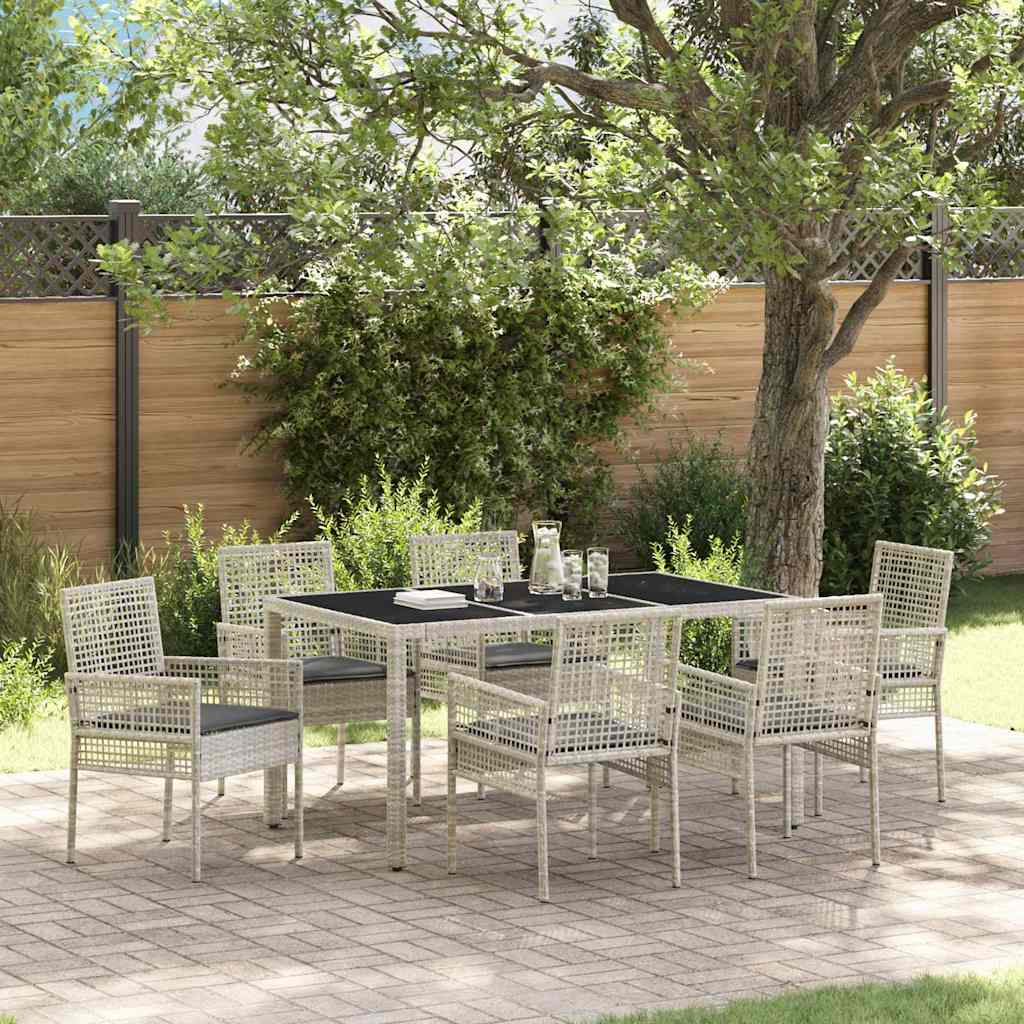 Garten Essgruppe 7 stk. Hellgrau Poly-Rattan