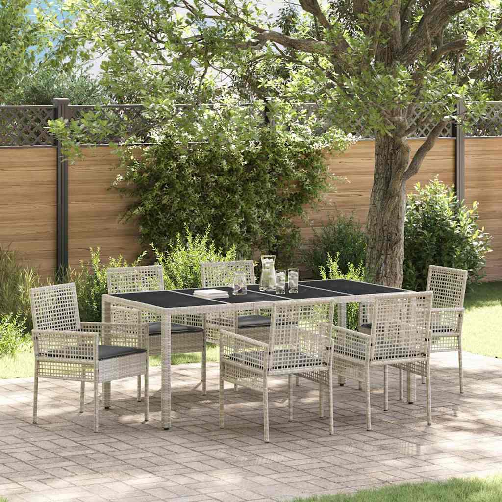 Garten Essgruppe 7 stk. Hellgrau Poly-Rattan
