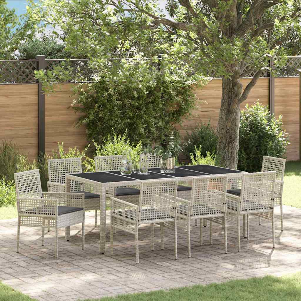 Garten Essgruppe 9 stk. Hellgrau Poly-Rattan