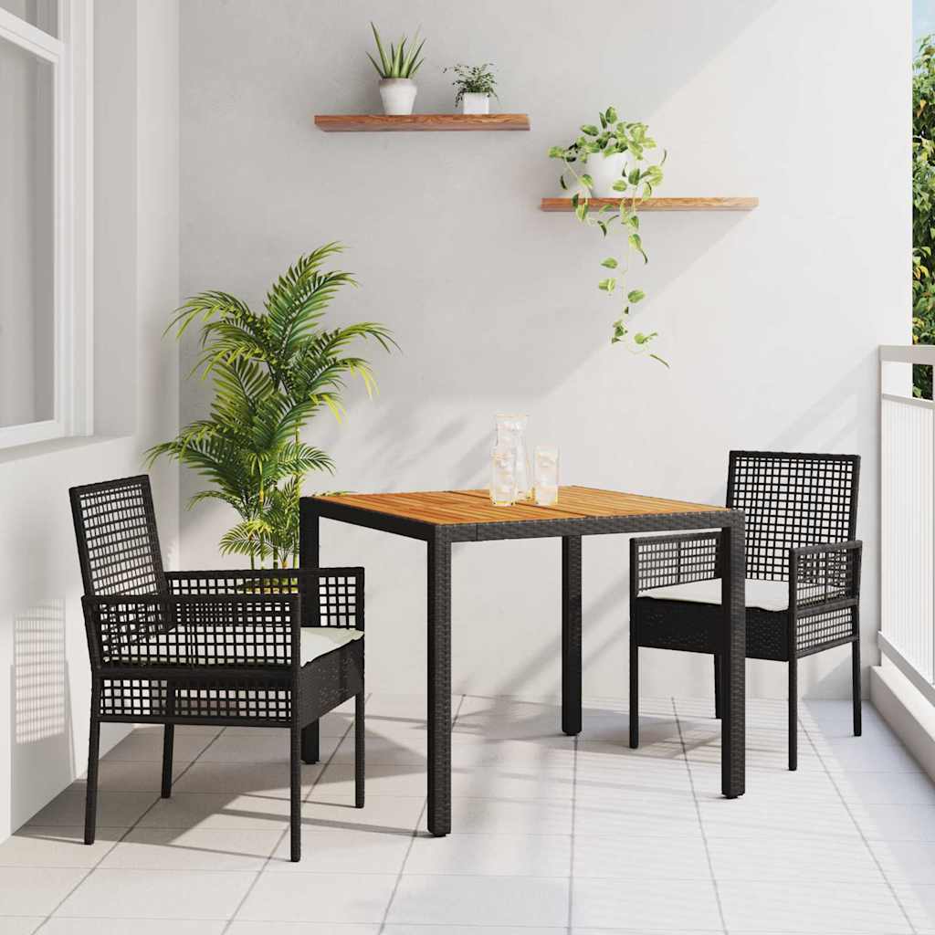 Garten Essgruppe 3 stk. Schwarz Poly-Rattan