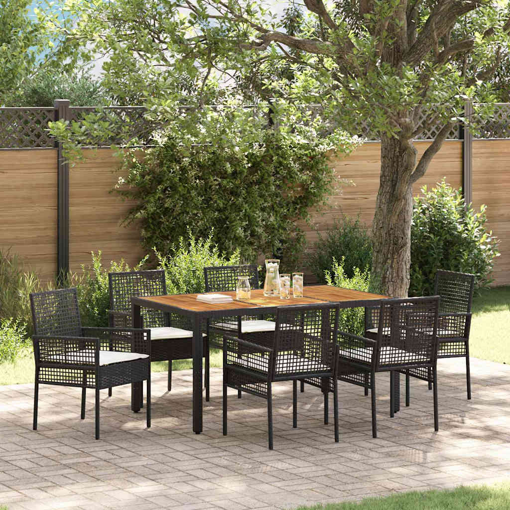 Garten Essgruppe 7 stk. Schwarz Poly-Rattan