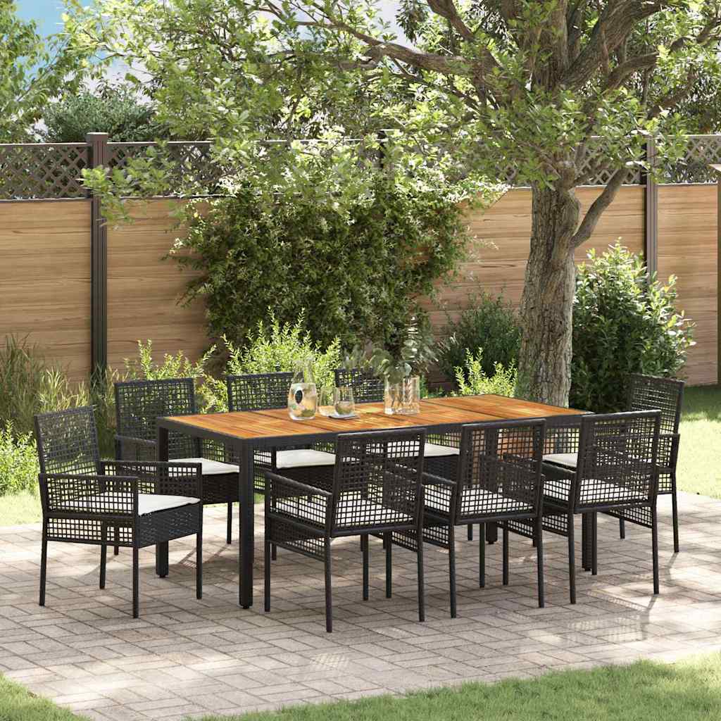 Garten Essgruppe 9 stk. Schwarz Poly-Rattan