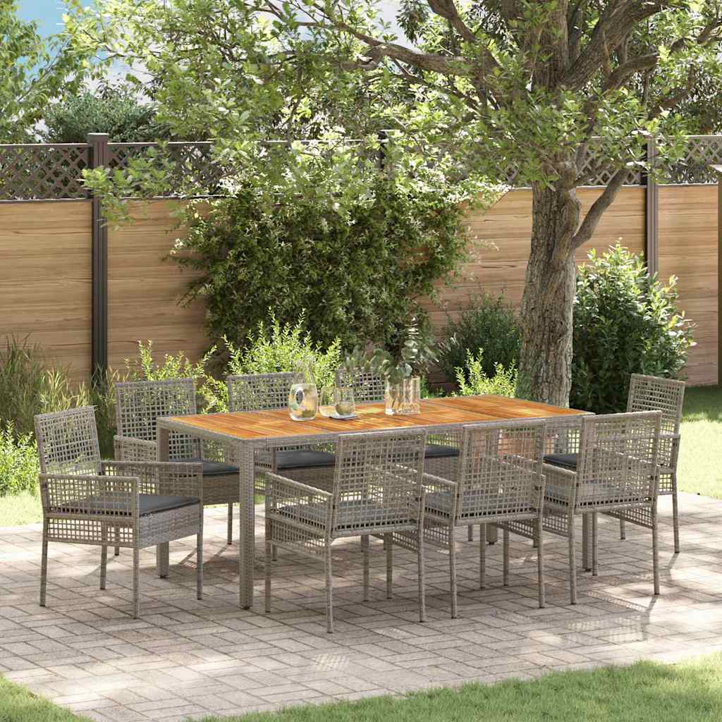 Garten Essgruppe 9 stk. Grau Poly-Rattan