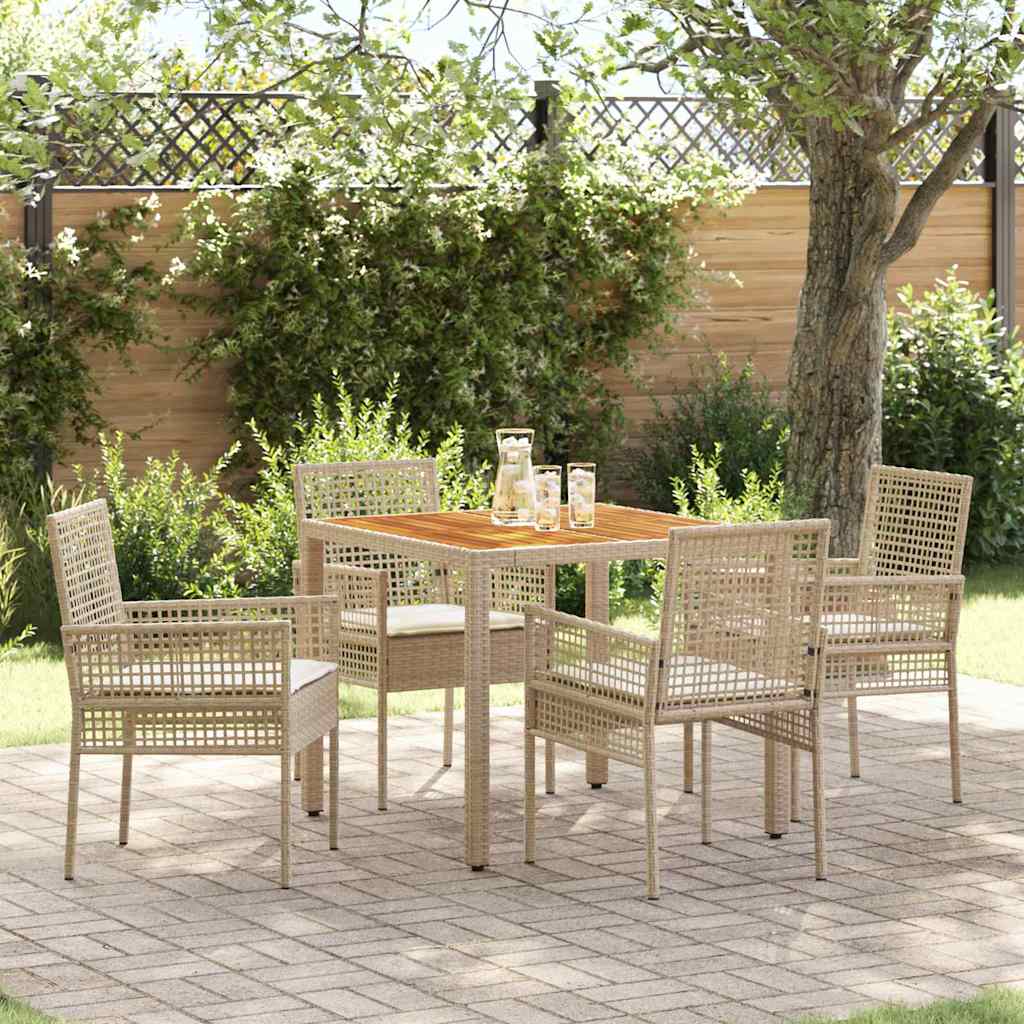 Garten Essgruppe 5 stk. Beige Poly-Rattan