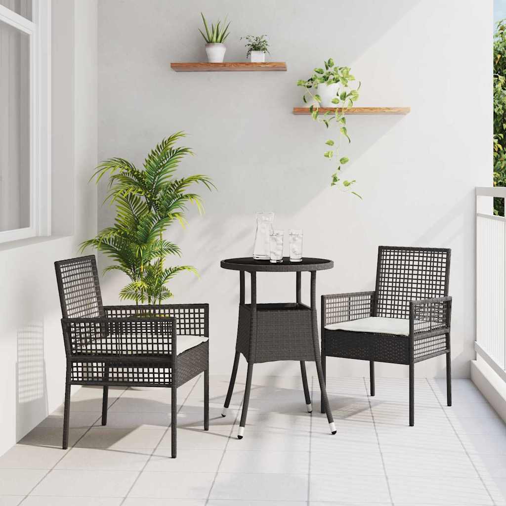 Garten Essgruppe 3 stk. Schwarz Poly-Rattan
