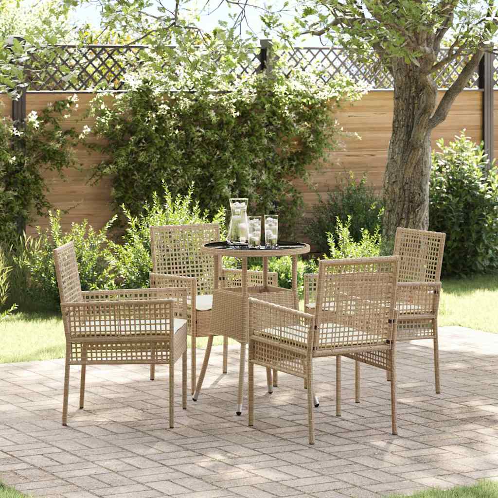 Garten Essgruppe 5 stk. Beige Poly-Rattan
