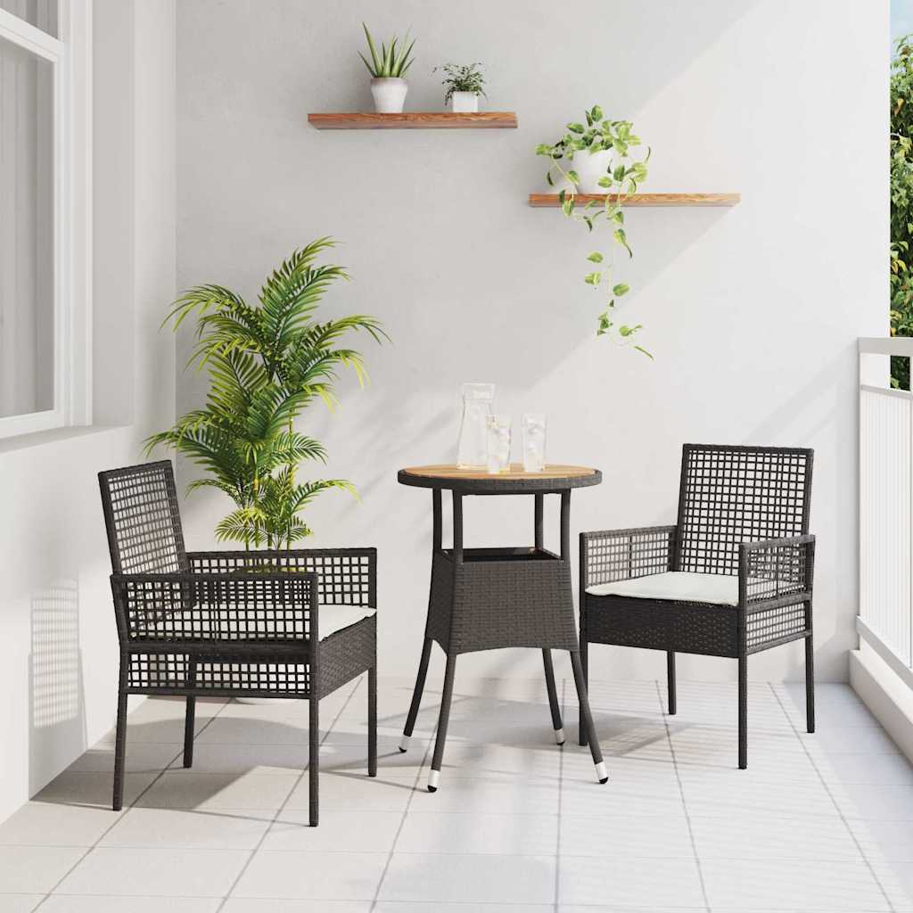 Garten Essgruppe 3 stk. Schwarz Poly-Rattan