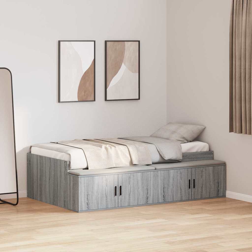 Bettrahmen mit Schubladen Sonoma-Grau 90 x 200 cm Holzwerkstoff