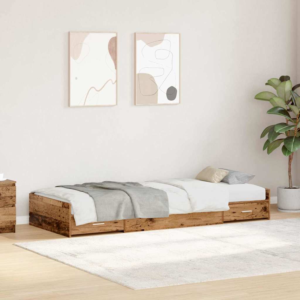 Bettrahmen mit Schubladen Altholz 80 x 200 cm Holzwerkstoff