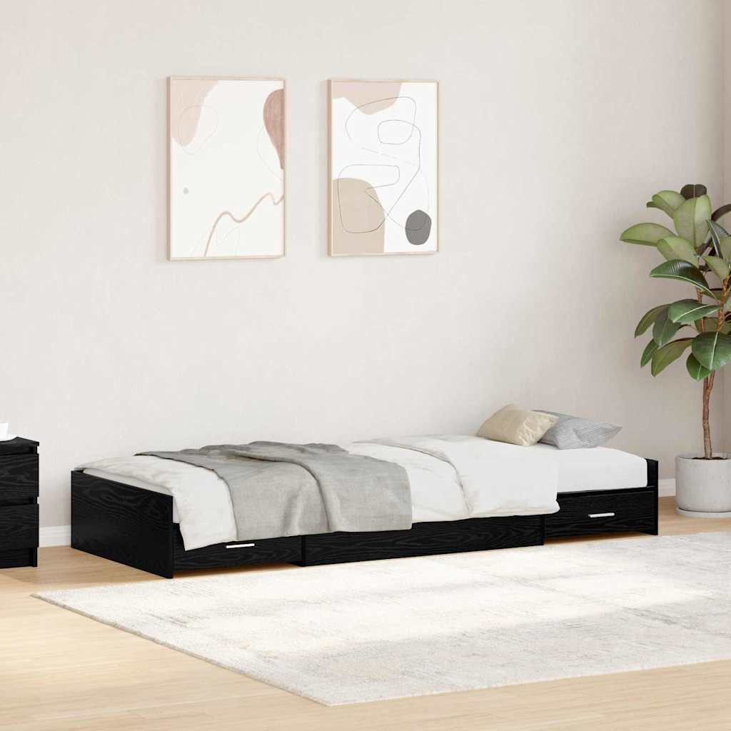 Bettrahmen Schwarz Eichen-Optik 90 x 190 cm Holzwerkstoff