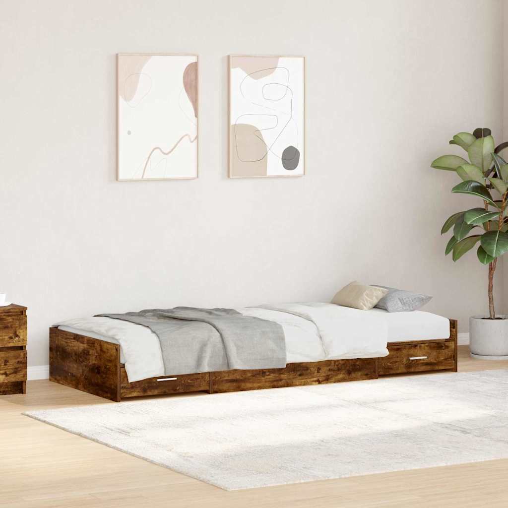 Bettrahmen mit Tür Geräucherte Eiche 90 x 190 cm Holzwerkstoff