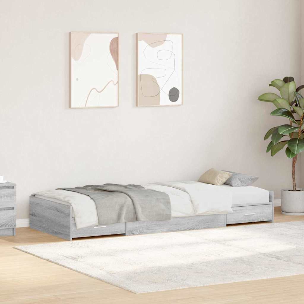 Bettrahmen mit Kopfteil Graues Sonoma 90 x 190 cm Holzwerkstoff