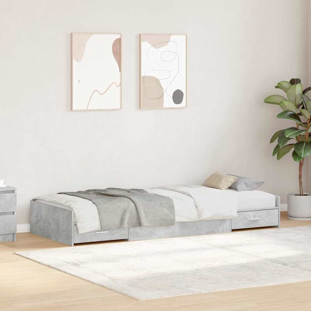 Bettrahmen mit Schubladen Beton Grau 75 x 190 cm Holzwerkstoff