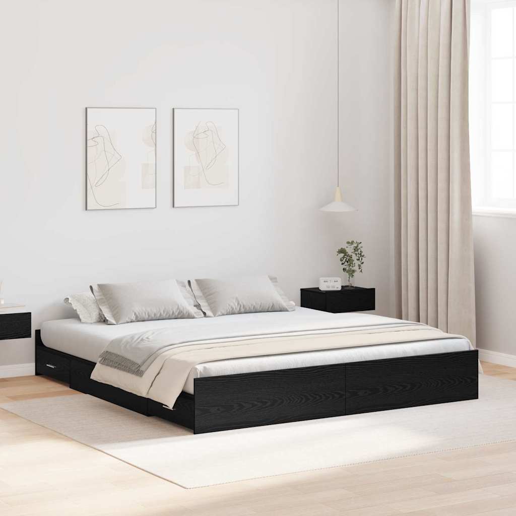 Aufbewahrungsbettgestell Schwarz Eichen-Optik 180 x 200 cm