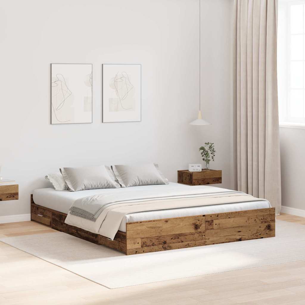 Aufbewahrungsbettgestell Altholz 140 x 200 cm Holzwerkstoff