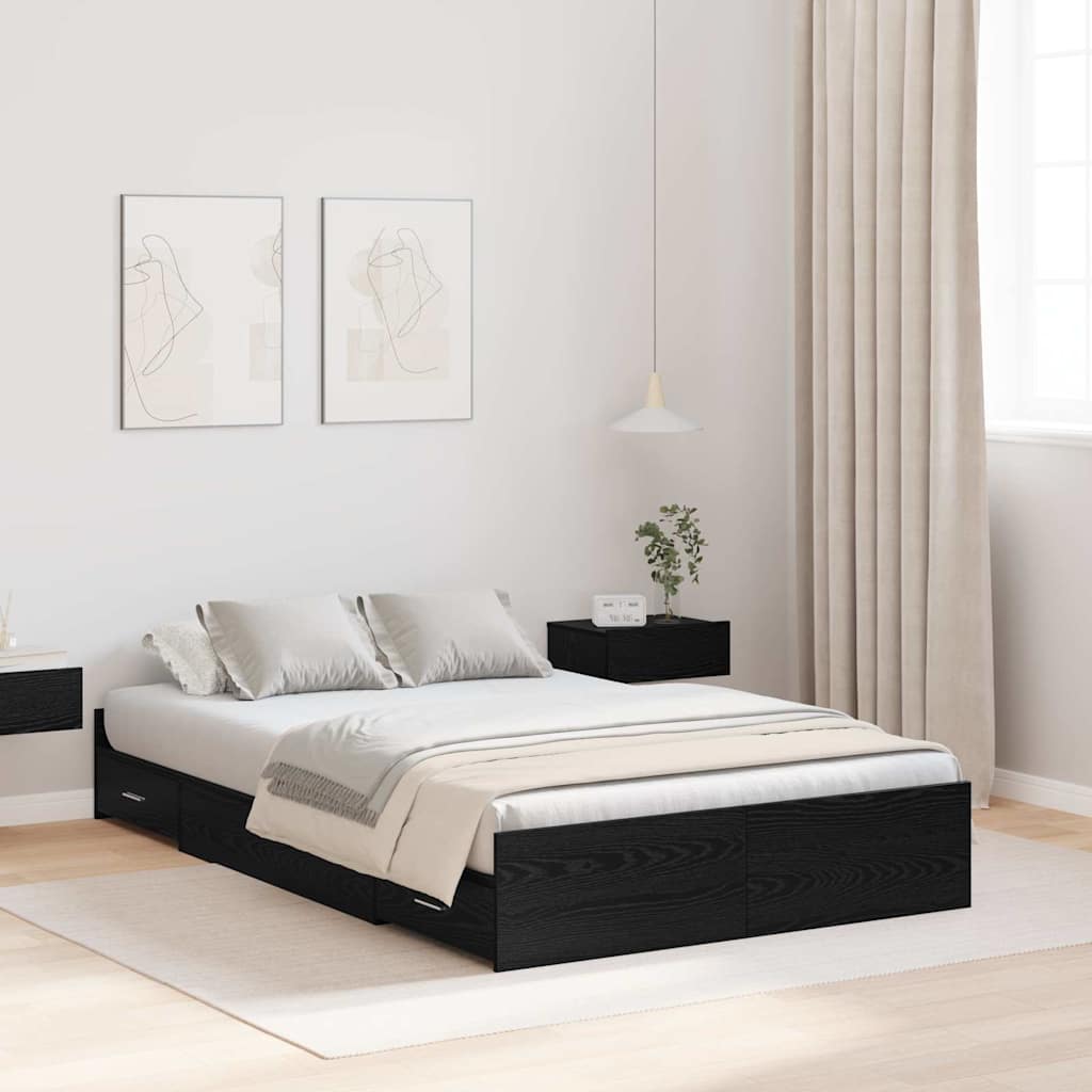 Aufbewahrungsbettgestell Schwarz Eichen-Optik 120 x 200 cm