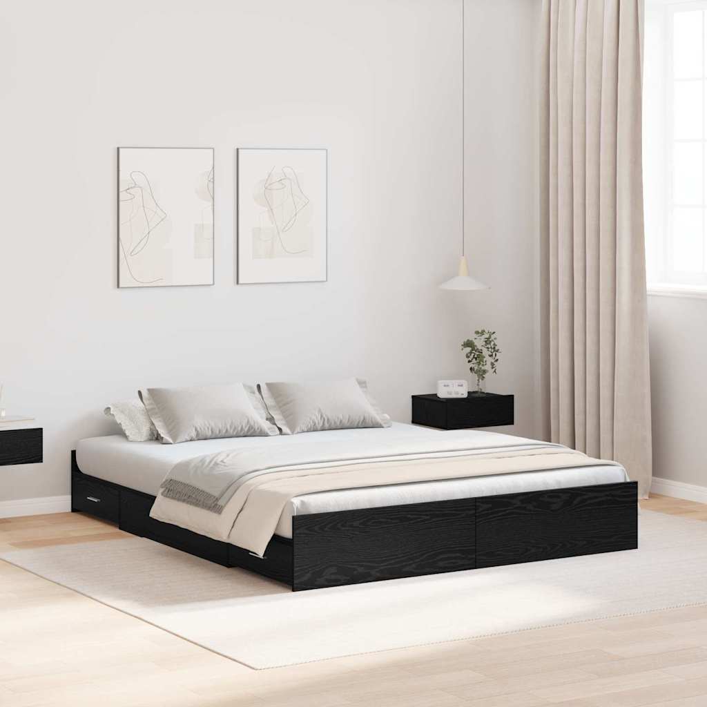 Aufbewahrungsbettgestell Schwarz Eichen-Optik 135 x 190 cm