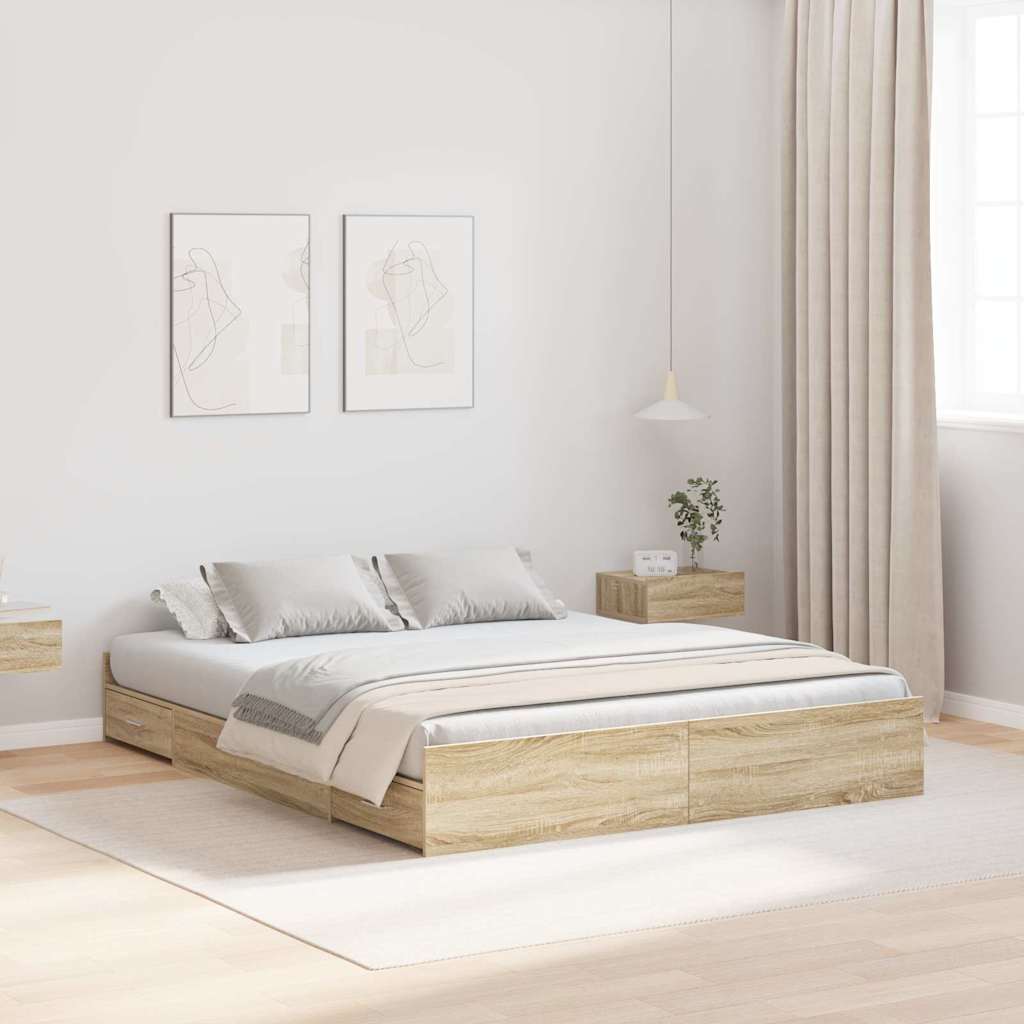Aufbewahrungsbettgestell mit Kopfteil Sonoma-Eiche 135 x 190 cm