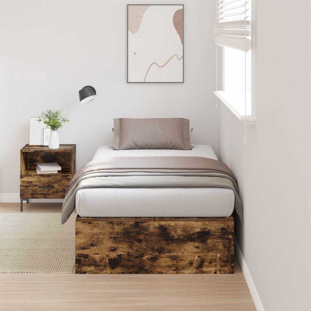 Aufbewahrungsbettgestell mit Tür Geräucherte Eiche 90 x 200 cm