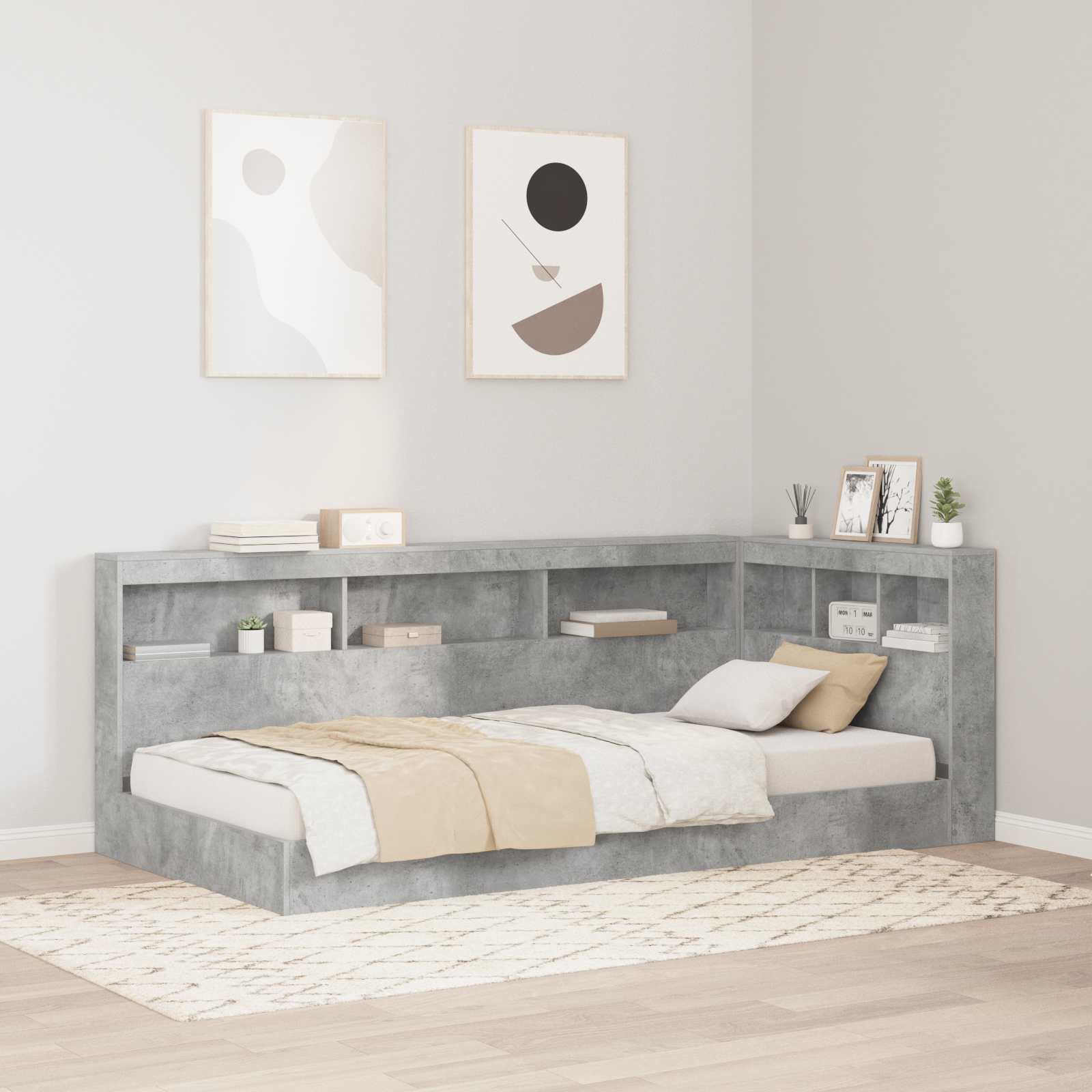 Aufbewahrungskopfteil Beton Grau Holzwerkstoff