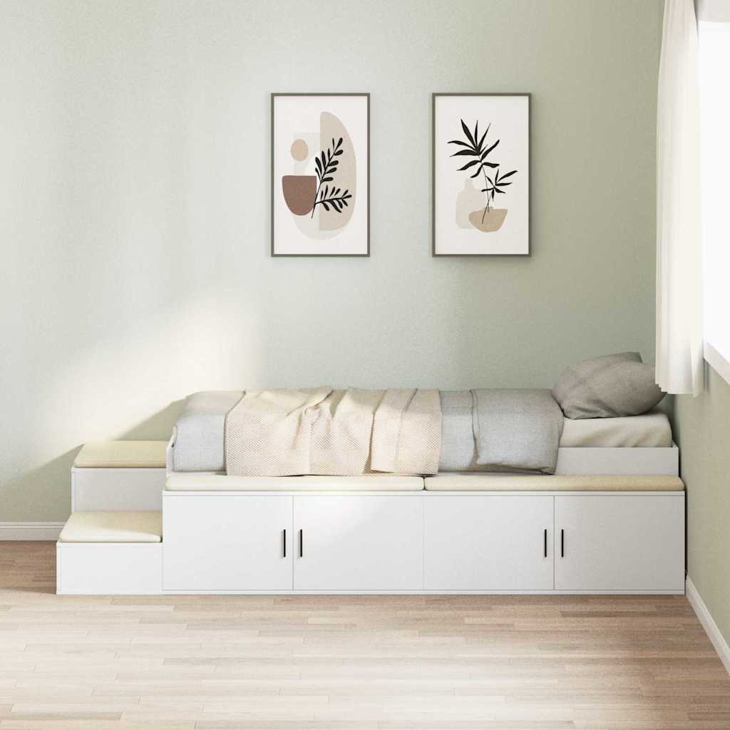 Aufbewahrungsbettgestell mit Regal Weiß 75 cm Holzwerkstoff
