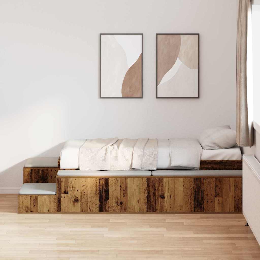 Aufbewahrungsbettgestell mit Regal Altholz 75 cm Holzwerkstoff