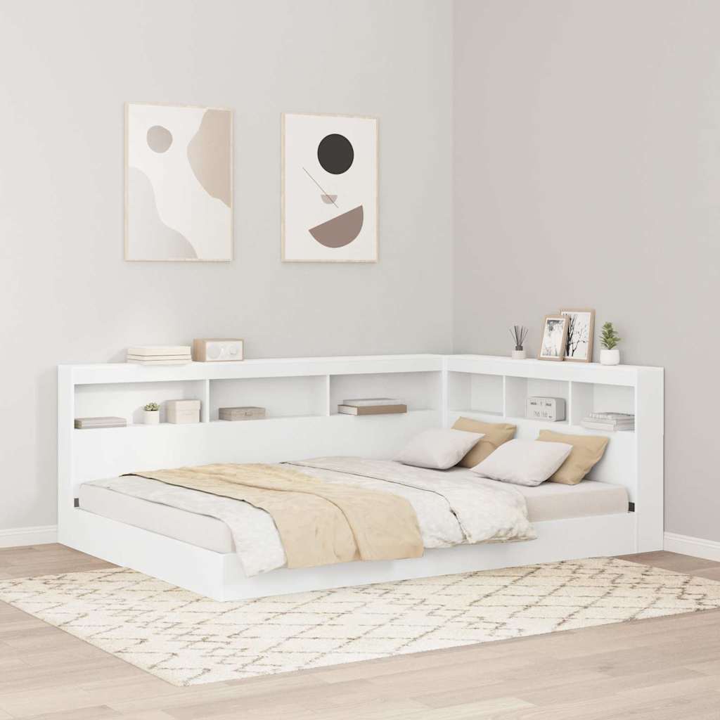 Bücherregal-Bett mit Regal Weiß 150 x 200 cm Holzwerkstoff