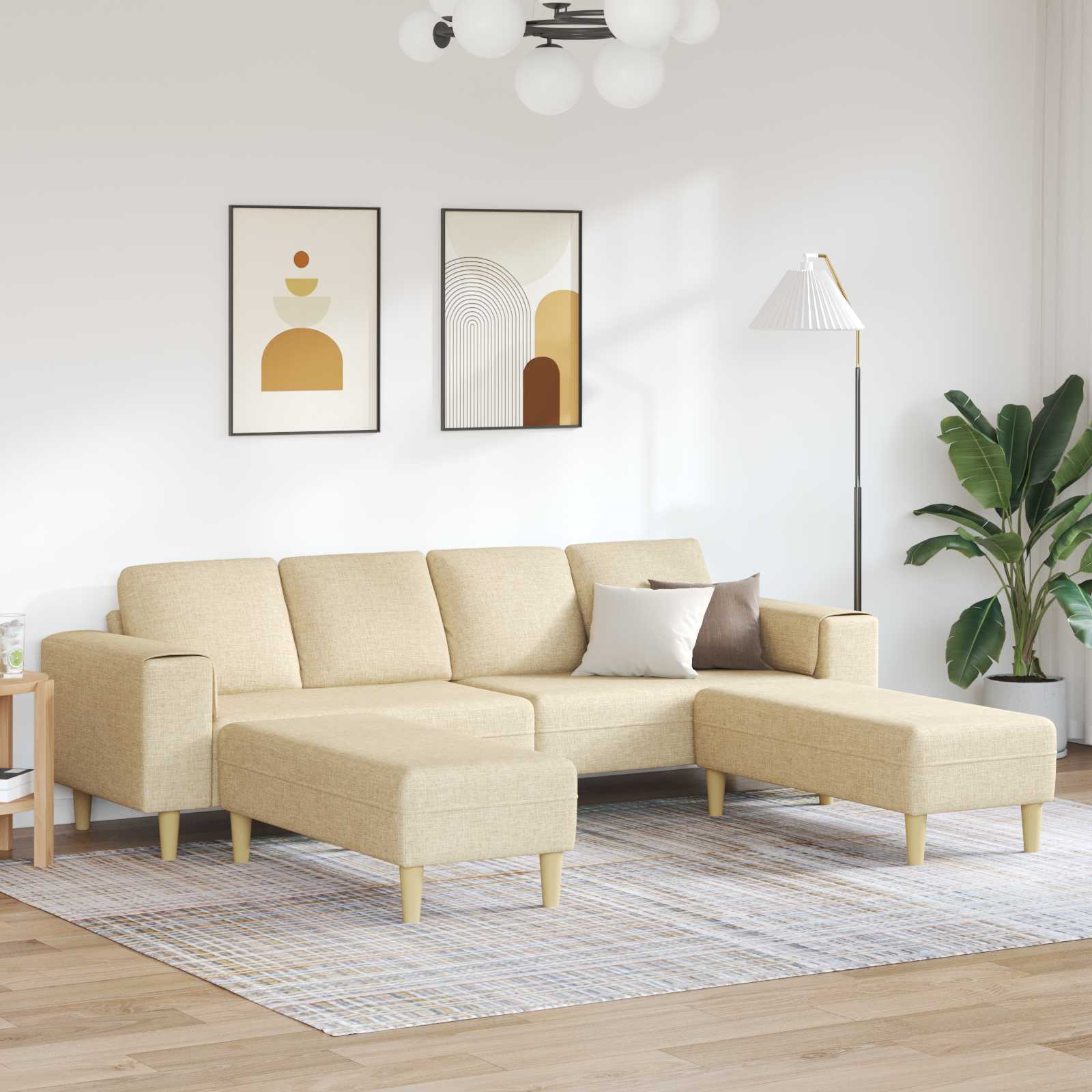 Wohnzimmer Couch 3 stk. Creme Polyester