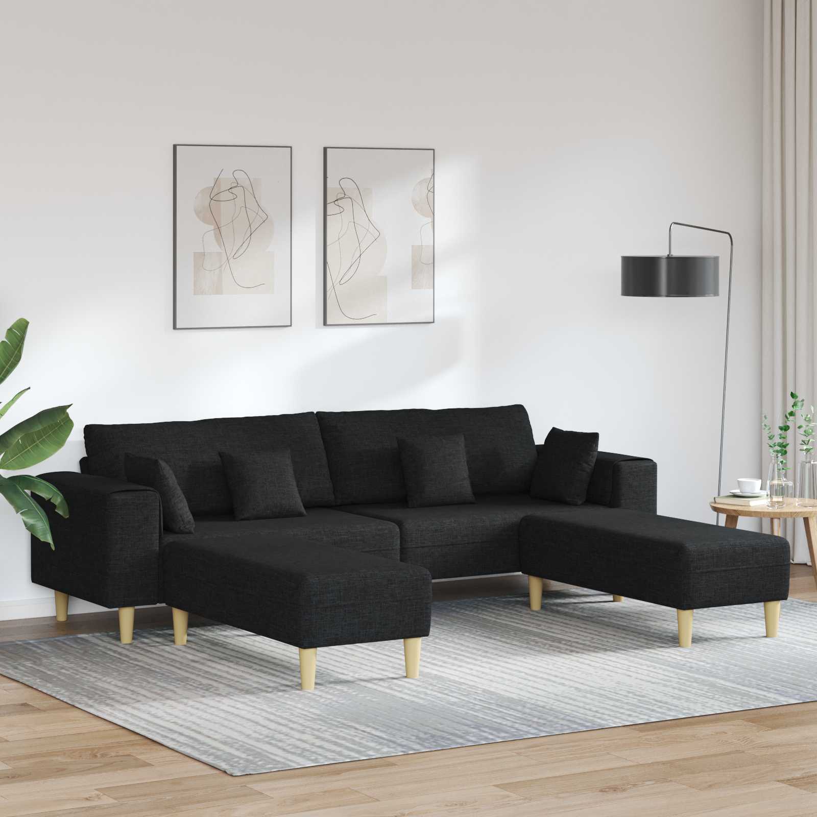 Sofa 3 stk. Schwarz Stoff