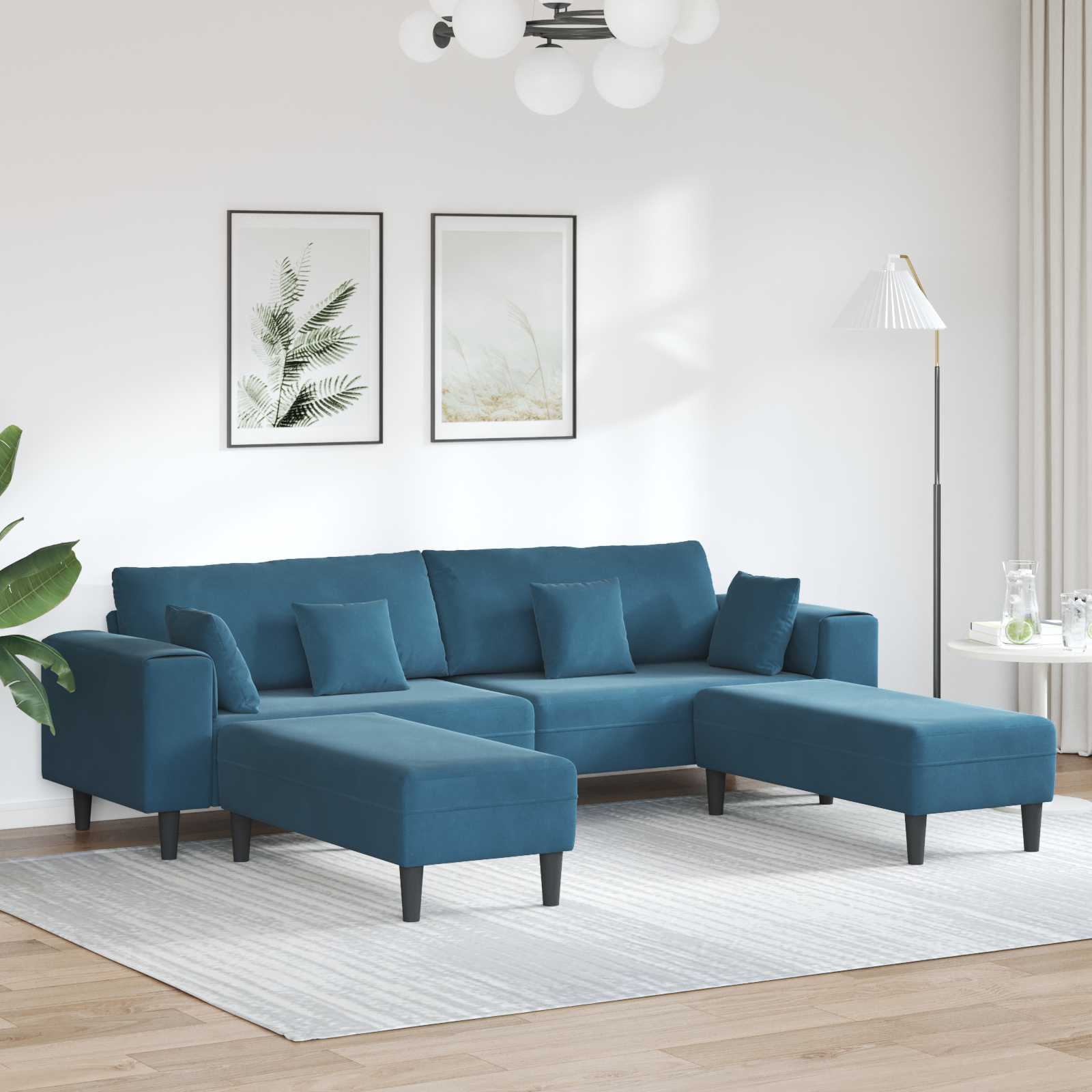 Sofa 3 stk. Blau Samt